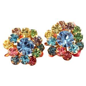 Vintage screwback earrings goldtone & colorful rhinestones MCM classic jewelry
